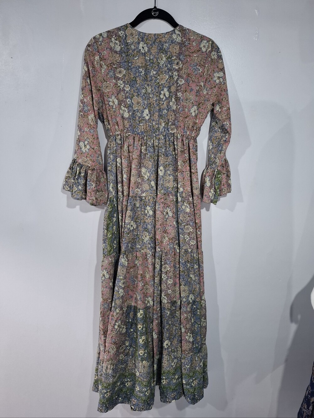 Boemo Lace-Up Tassel Maxi Dress Floral Multi Print S Cottagecore Paisant Layered - Picture 7 of 13